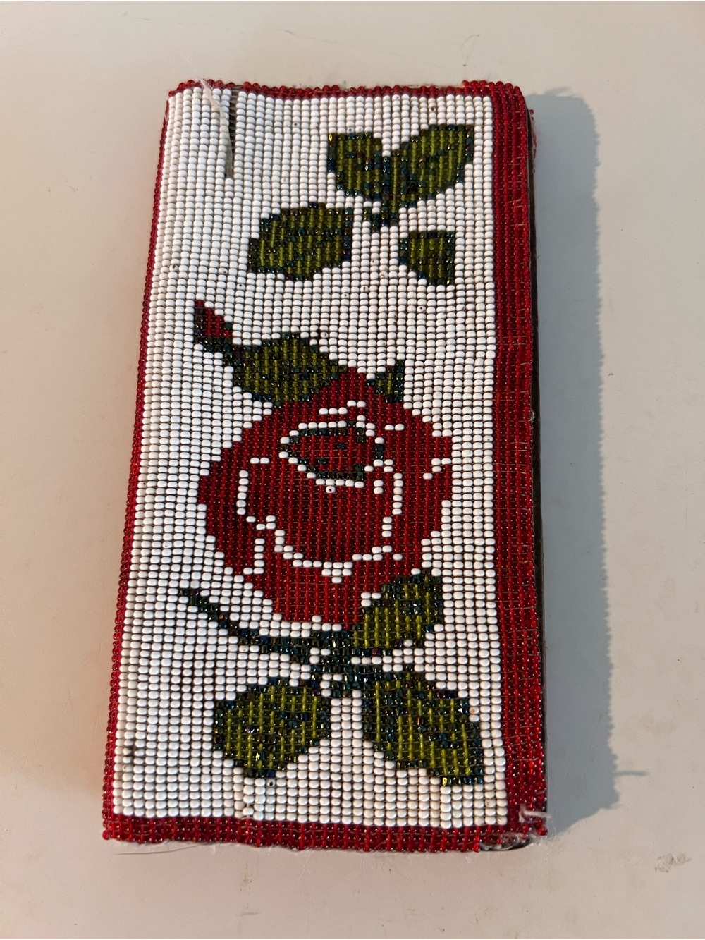 Rose Beaded Leather Vintage Check Book Cover